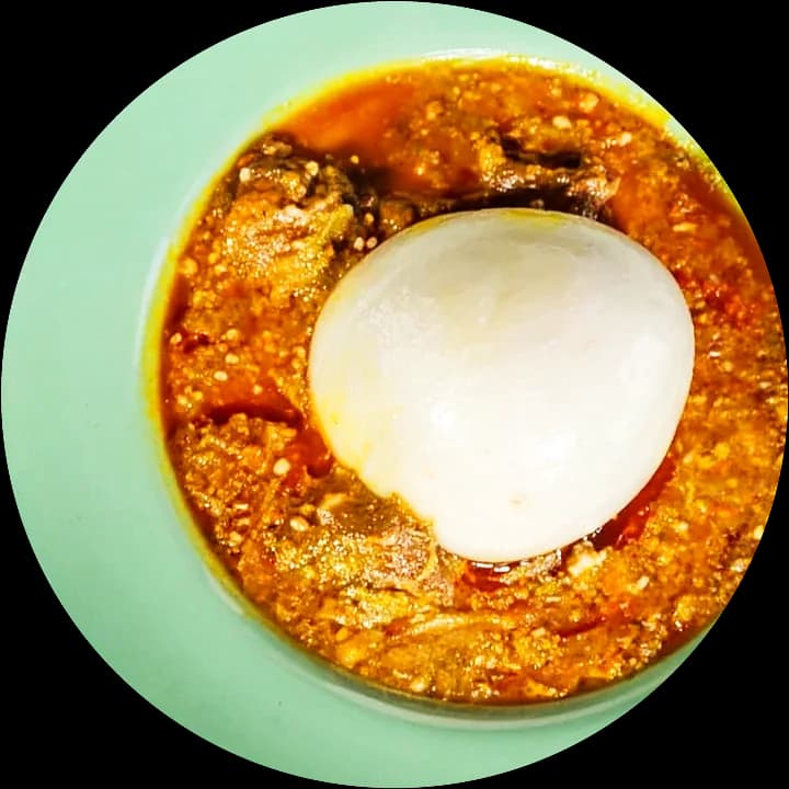 Banku in okra stew, from above
